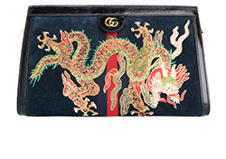 Gucci Ophidia Embroidered Dragon Shoulder Bag, Leather Suede, Blue/Black,